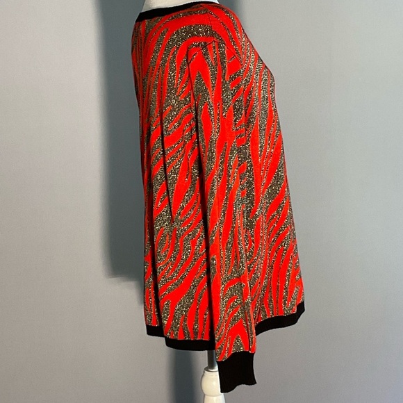 Willow Drive Red Black Silver Lg Holiday Sweater with an Asymmetrical Neckline - Picture 3 of 16